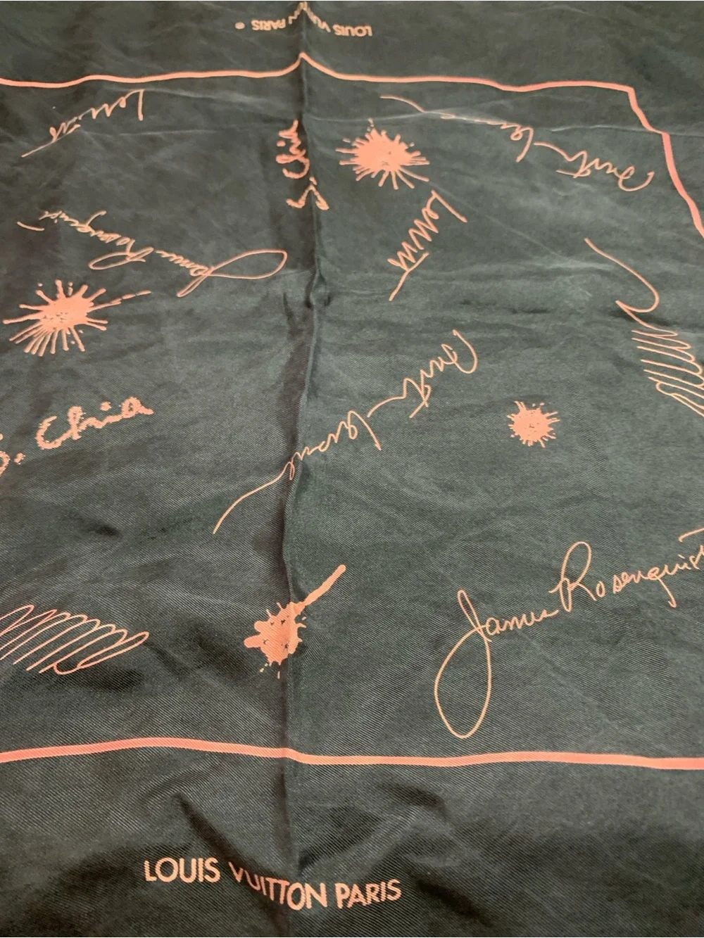 Louis Vuitton Black with Pink Script Print Silk Scarf